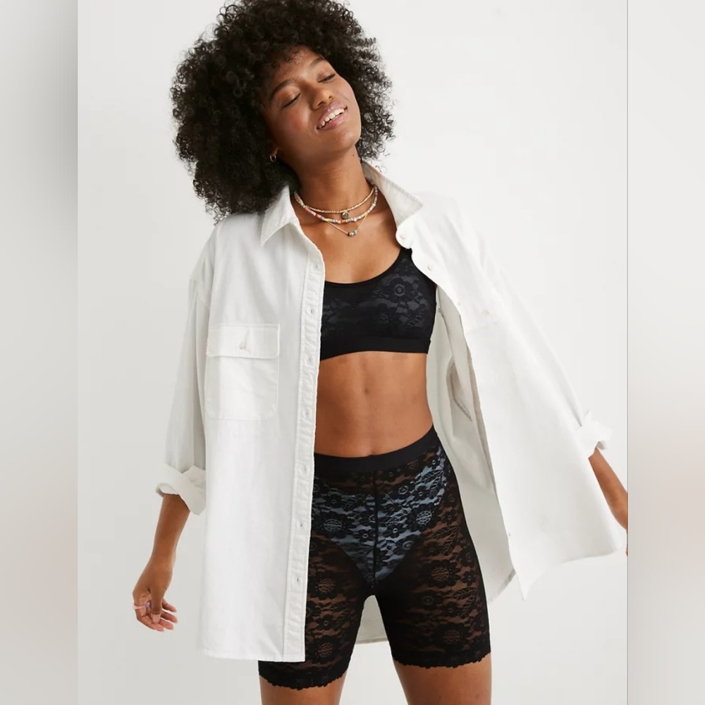 aerie White Button-Front Linen Shirt
